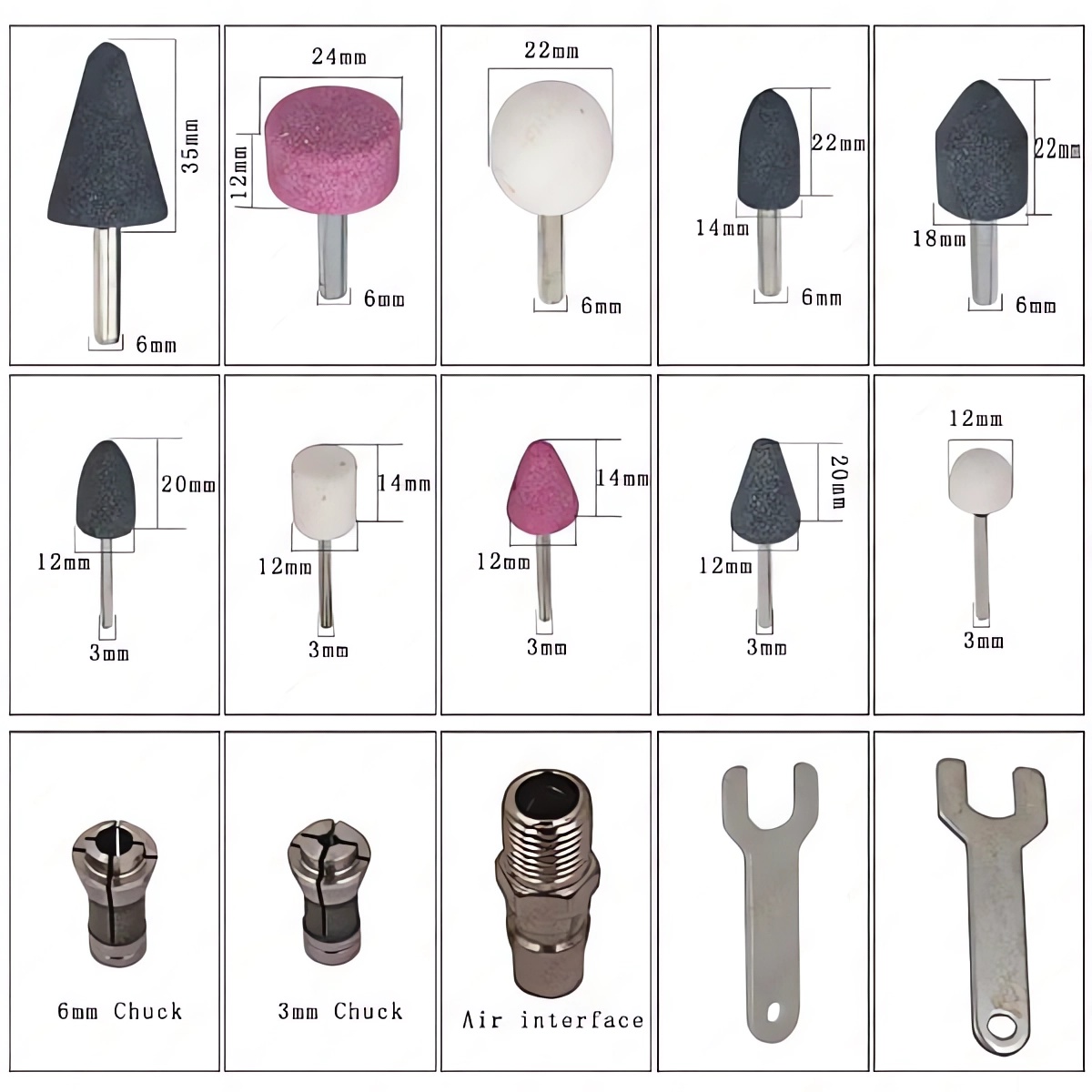 16Pcs Air Compressor Pneumatic Die Grinder Jewelry Polishing Kit